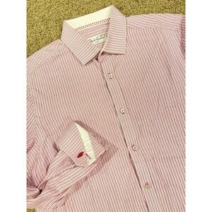 Robert Graham Button Up Shirt Mens‎ 15.5 / 39 Dark Pink Striped Long Sleeve